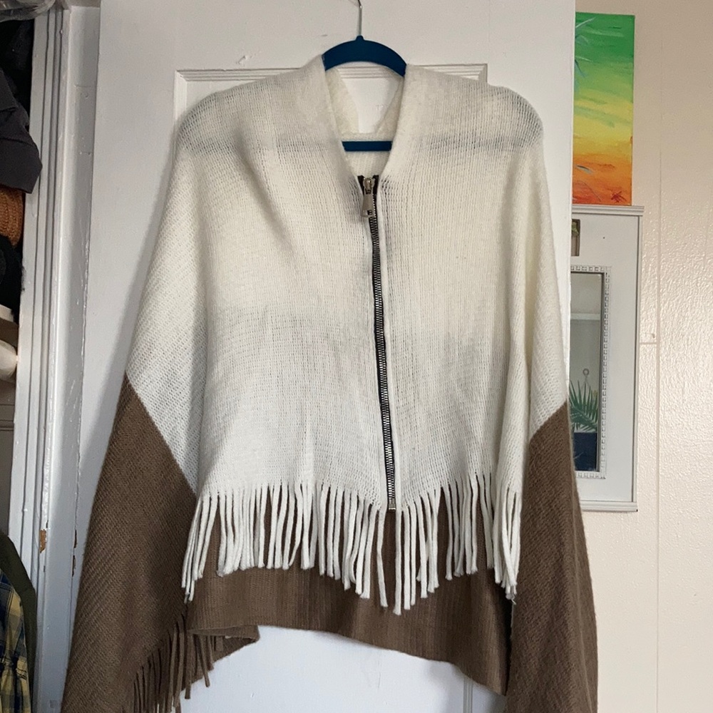 Brown/tan/white poncho scarf
